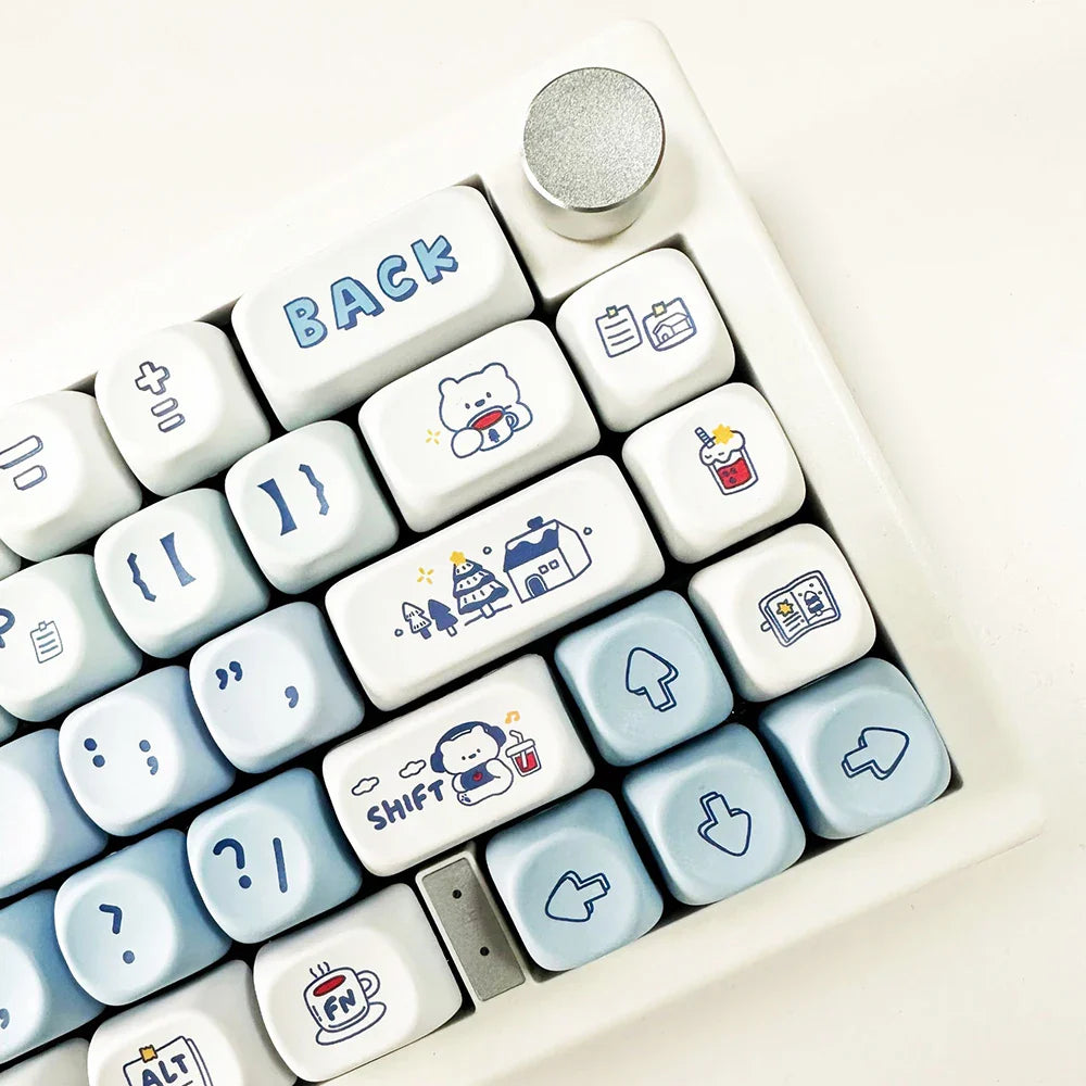 135 Keys MOA Profile Keycaps Winter Bear Theme PBT Keycaps For MX Switch Mechanical keyboard Dye Sublimation Blue White key Caps