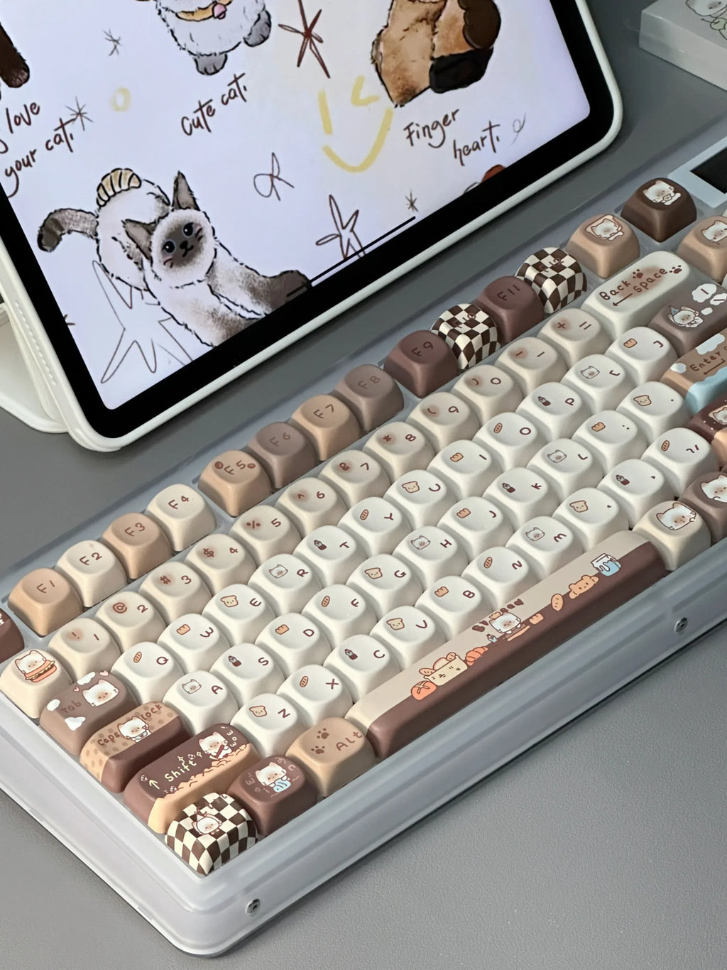 Siamese Cat Bakery Theme Keycap 131 Keys MOA Profile PBT Thermal Sublimation Mechanical Keyboard Accessories Cat Cute Keycaps