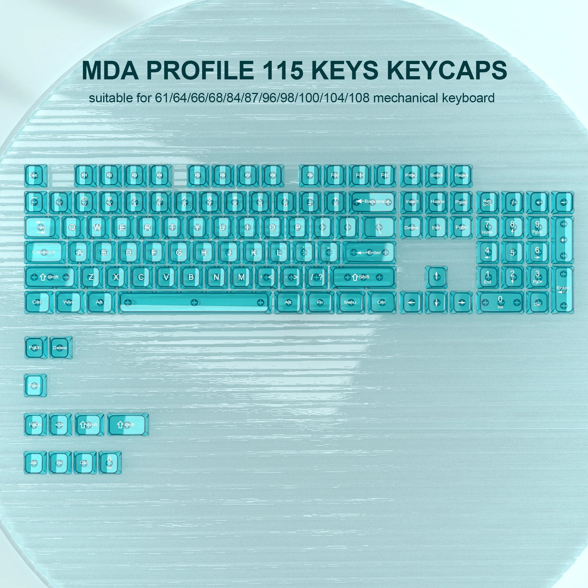 115 Keys Crystal Ceramic PC Keycap RGB Shine Through Key cap MDA Profile Black Transparent Clear Keycap for MX Switches Keyboard