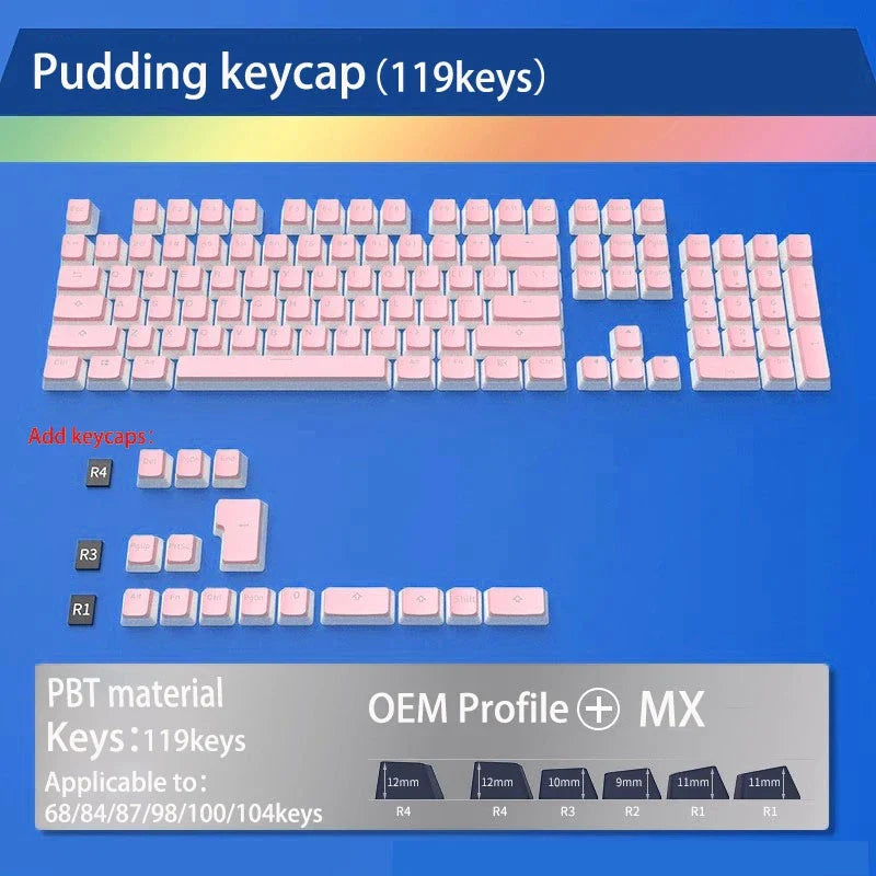 129Keys Pudding Keycap OEM ABS Set Key Cap Ergonomic Cute Key Cap Backlit for Mx Profile Mechanical Keyboard Kit Keycaps