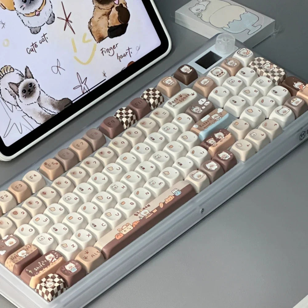 Siamese Cat Bakery Theme Keycap 131 Keys MOA Profile PBT Thermal Sublimation Mechanical Keyboard Accessories Cat Cute Keycaps
