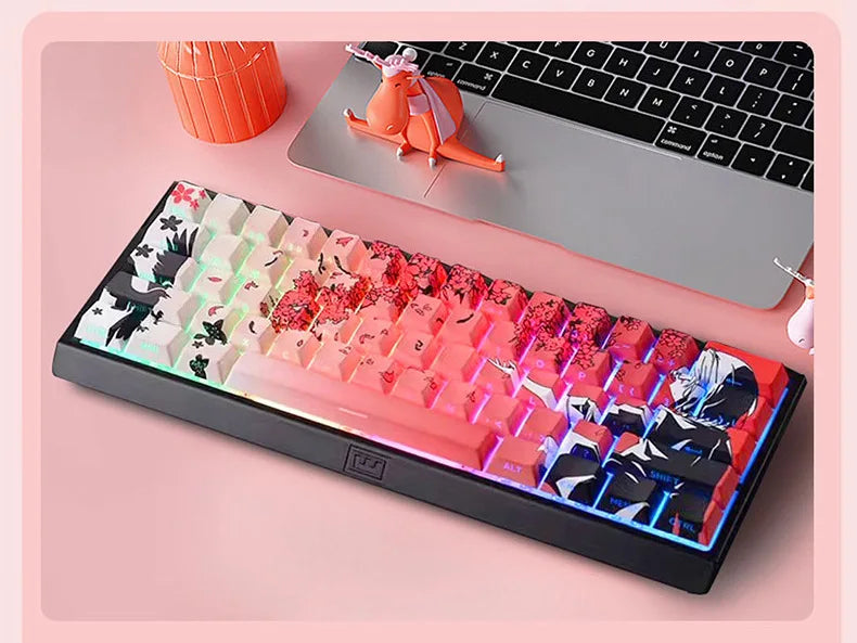 135 Key Side Engraved Transparent Sakura Girl Key Cap PBT for MX Switch HI75 HI8 68 F99 104 64 Wooting Mechanical Keyboard