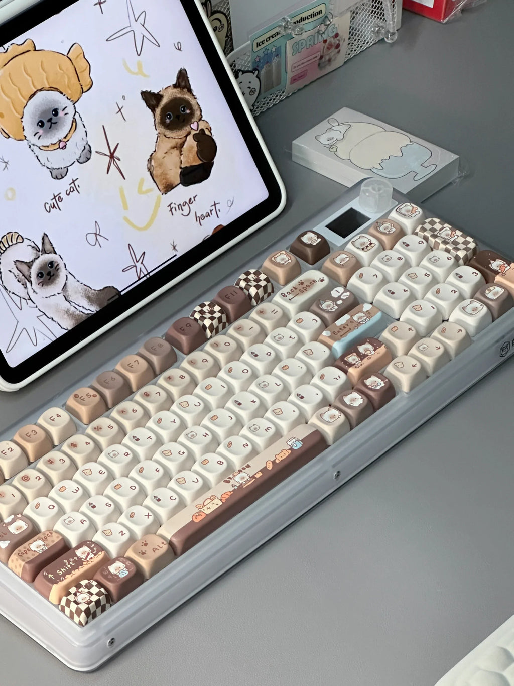 Siamese Kitten Bakery Keycaps Custom PBT MOA Profile Keycap Cute Cartoon Anime Cat Point Key Caps for Gaming Mechanical Keyboard