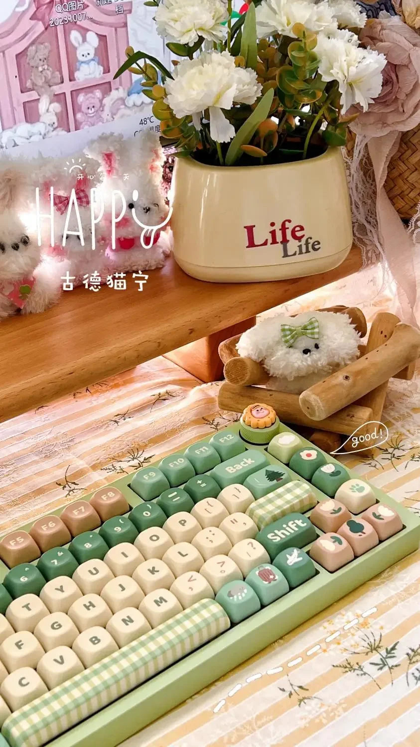 132-Key Spring Green Keycap Cute MOA Height PBT Material Suitable For Mechanical Keyboard DIY Girlfriend Birthday Gift Keycaps