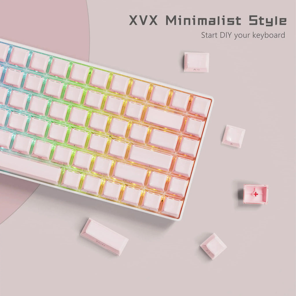 113 Key Jelly Round Side Keycaps Ice Crystal Translucent Pink OEM Profile Key cap for Cherry MX 61 68 104 Mechanical Keyboard