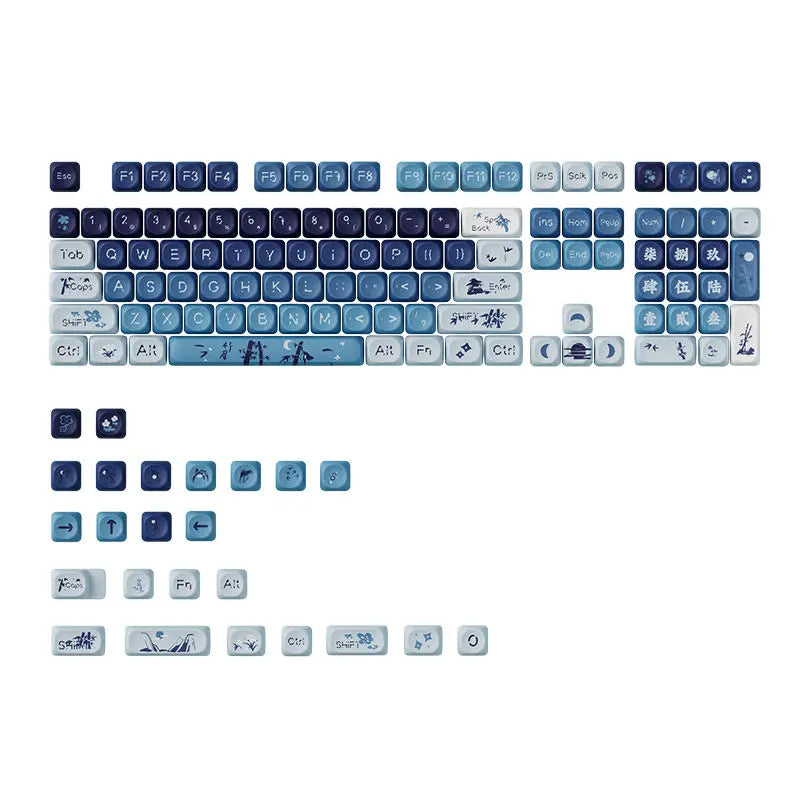Snowflakes Theme Keycaps 127 Keys MOA Profile PBT Square KeyCap Dye Sublimation Mechanical Keyboard Key Cap Keyboards Accessorie
