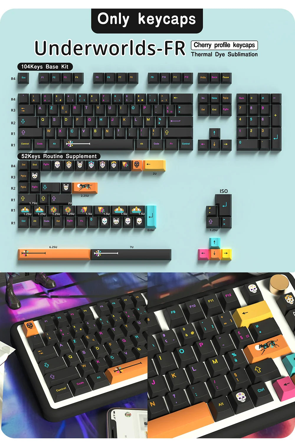 Underground World Keycaps Japanese/Korean/German/Spanish/French Keycap ISO layout Cherry Profile For GMK Mechanical Keyboard