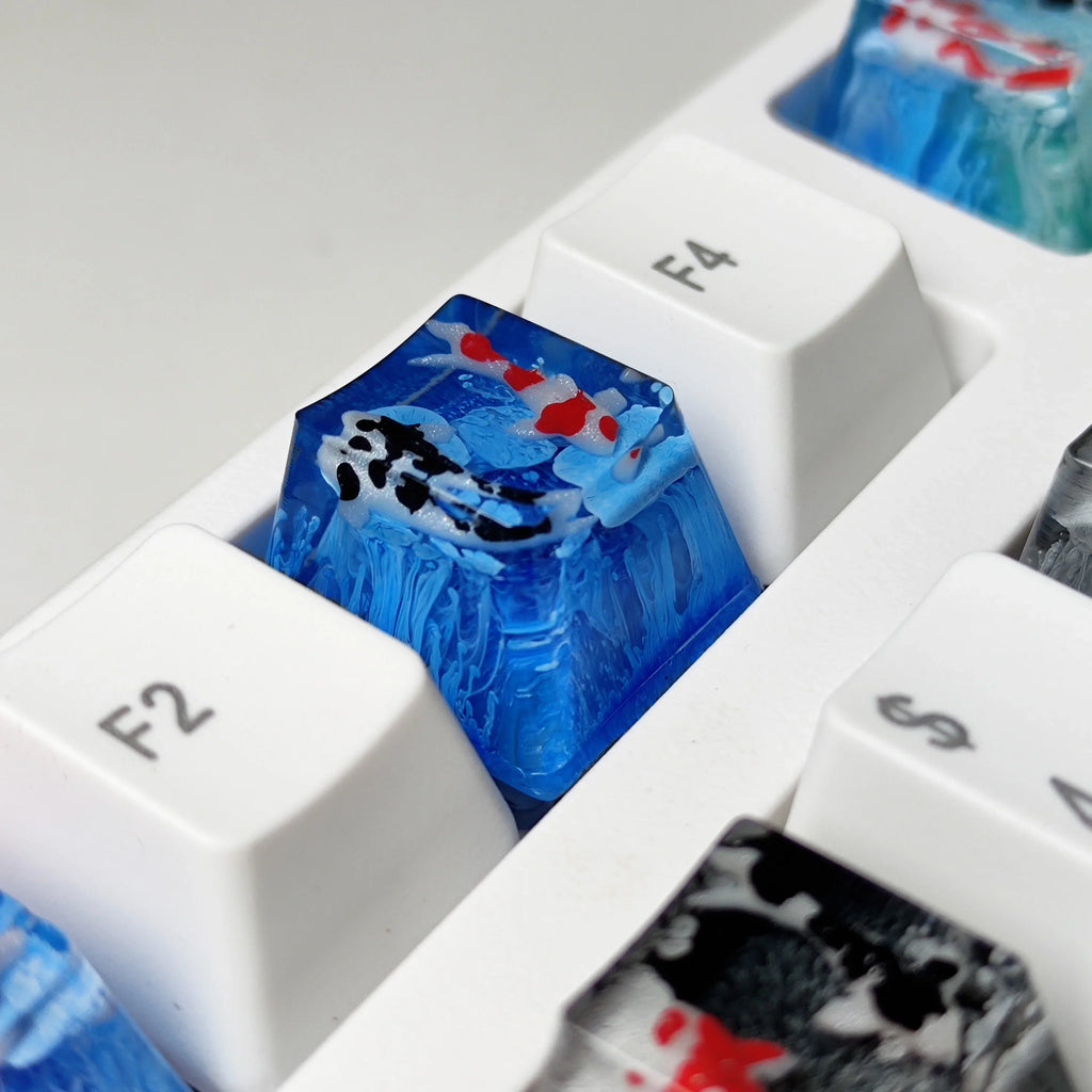 Handmade Keycaps Custom Scenery Koi 1U Resin Keycaps For Cherry Mx Switch Gamer Mechanical Backlit Keyboard Replace RGB Keycaps