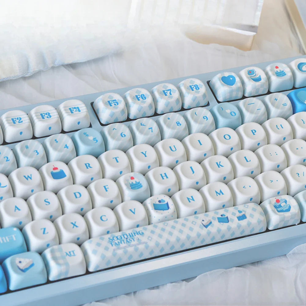 Sweet Dream Keycaps New Moa Pbt Sublimation Cute Blue Cute Round Alice Layout Keycaps L-Shaped Enter Key 2.25/2.75/7U Space Bar