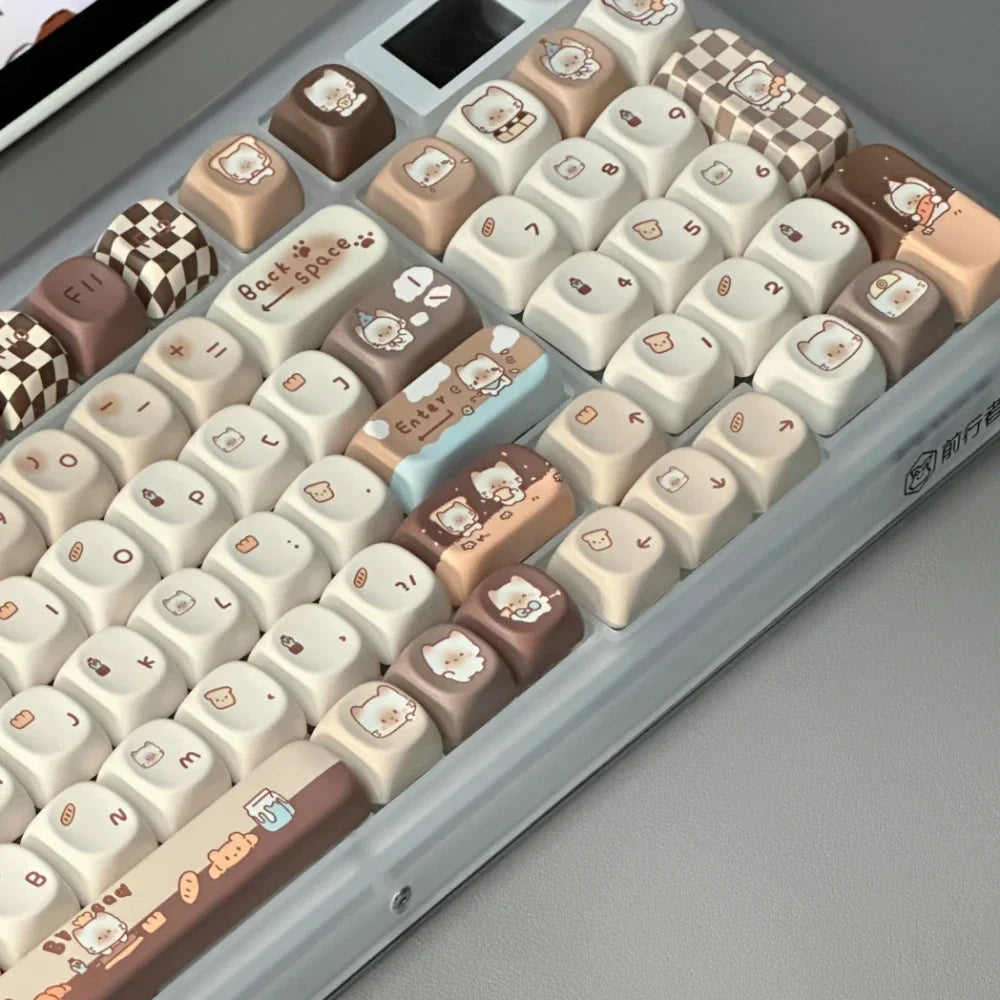 Siamese Cat Bakery Theme Keycap 131 Keys MOA Profile PBT Thermal Sublimation Mechanical Keyboard Accessories Cat Cute Keycaps