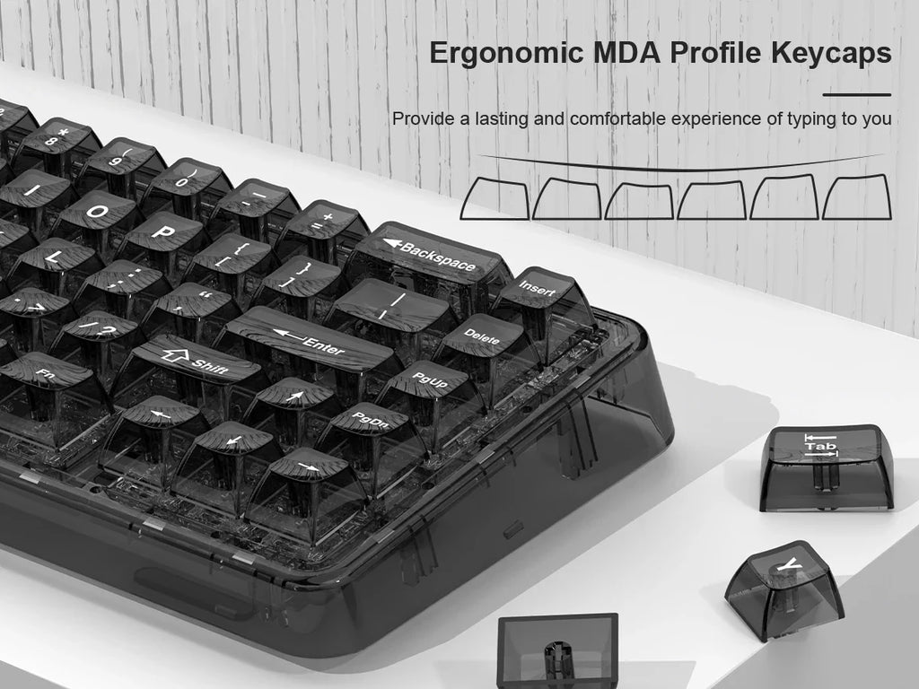 115 Keys Crystal Ceramic PC Keycap RGB Shine Through Key cap MDA Profile Black Transparent Clear Keycap for MX Switches Keyboard