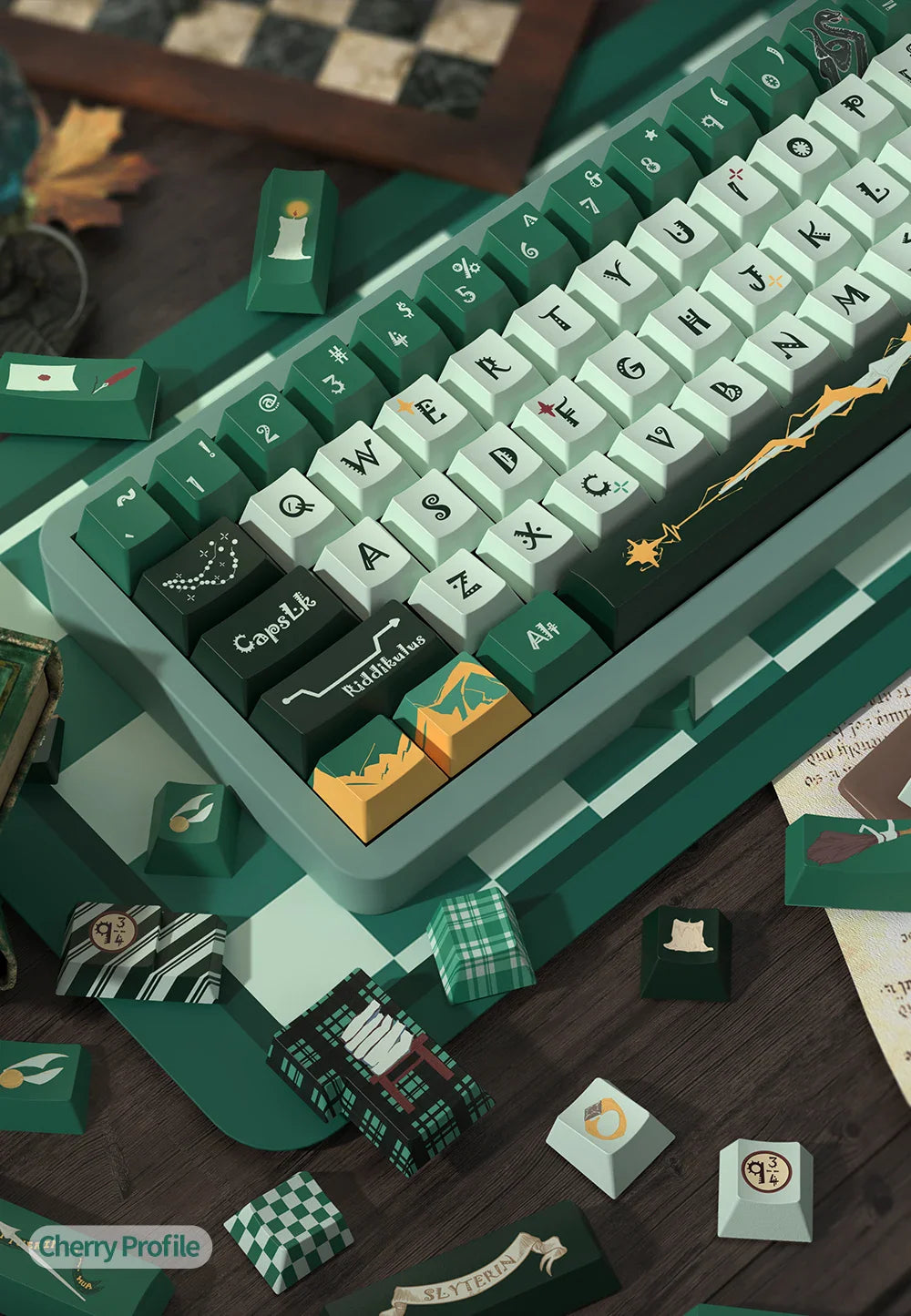 SLYTHERIN Theme Keycaps Cherry/MDA Profile Personalized Cartoon Keycap For Mechanical Keyboard with 7U and ISO key cap