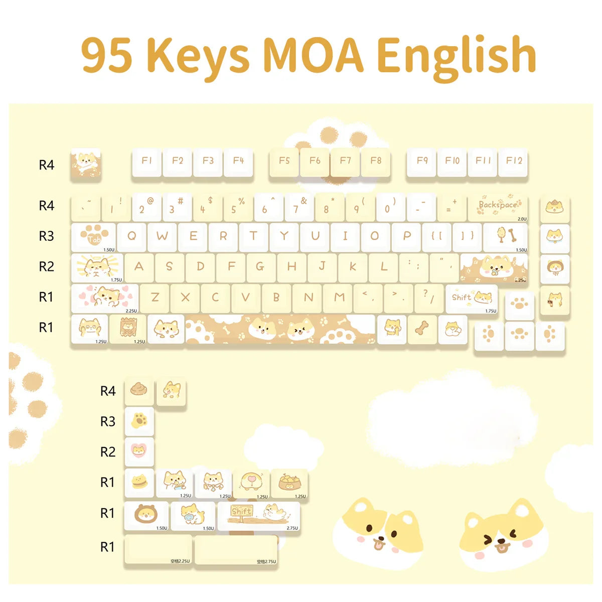 95 Keys/Set Key Caps Cartoon Puppy Cat Kitty MOA Profile PBT for DIY Custom Mechanical Gaming Keyboard Keycap Dye Sublimation