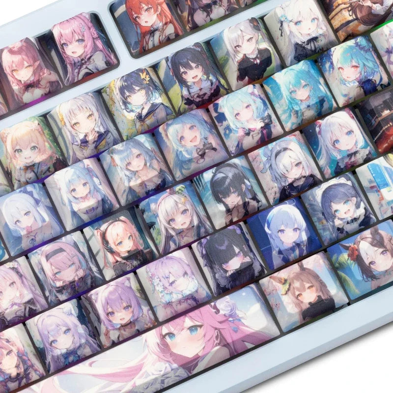 Smiling Album Anime Theme Keycaps Custom PBT Cherry Profile Keycap CuteSide carving Transparent Anime Point Key Caps for Gamers