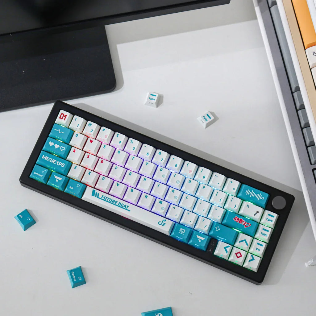 2024 New Miku Side Transparent 130 Key Mechanical Keyboard Keycap Pbt Thermal Sublimation Blue Original Factory Height 61/87