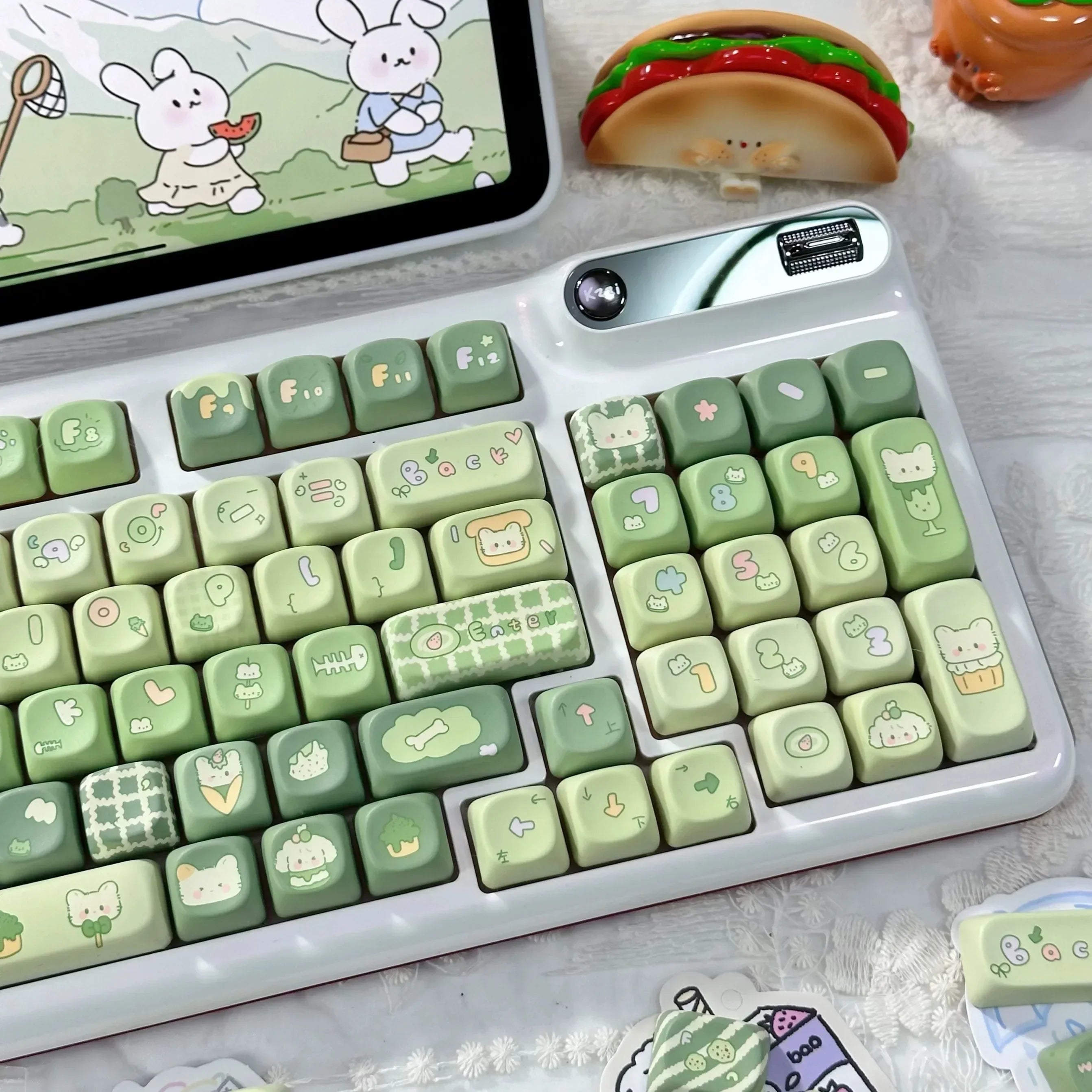 131 Keys MOA Profile Keycap customization Gift Cute CAPS PBT Keycaps Green Key Cap Dye-Sub Mechanical Keyboard Keycap MX Switch