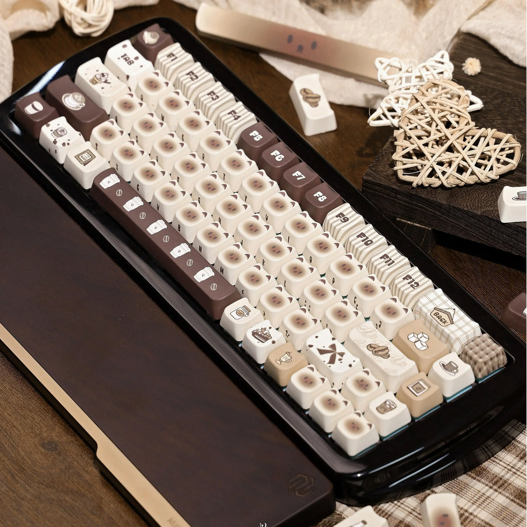Siamese Cat Keycap Cute Mao Cherry Pbt Cafe Cat Head Cat Ears White Coffee Color 146/133Keys 2.25/2.75U Alice Layout Keycaps