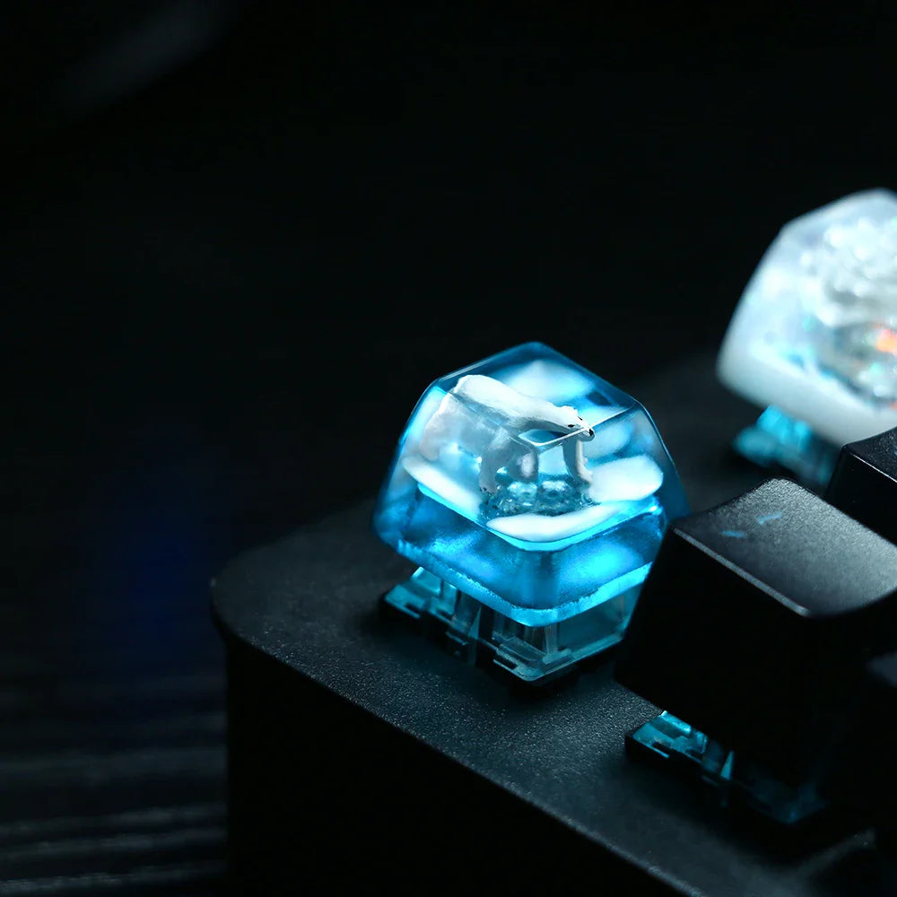 1 Piece Ice Rose/Polar Bear/Steampunk/Gear/Pond Fish/Koi/Stars Artisan Resin Keycaps ESC Mechanical Backlit Keyboard RGB Keycap