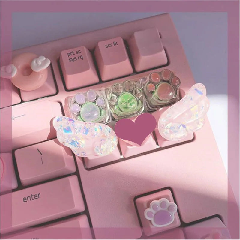 Personalized Keycaps Cute Wings Crystal Key cap Handmade Mechanical Keyboard R4 Keys PBT Color Keycaps Anime