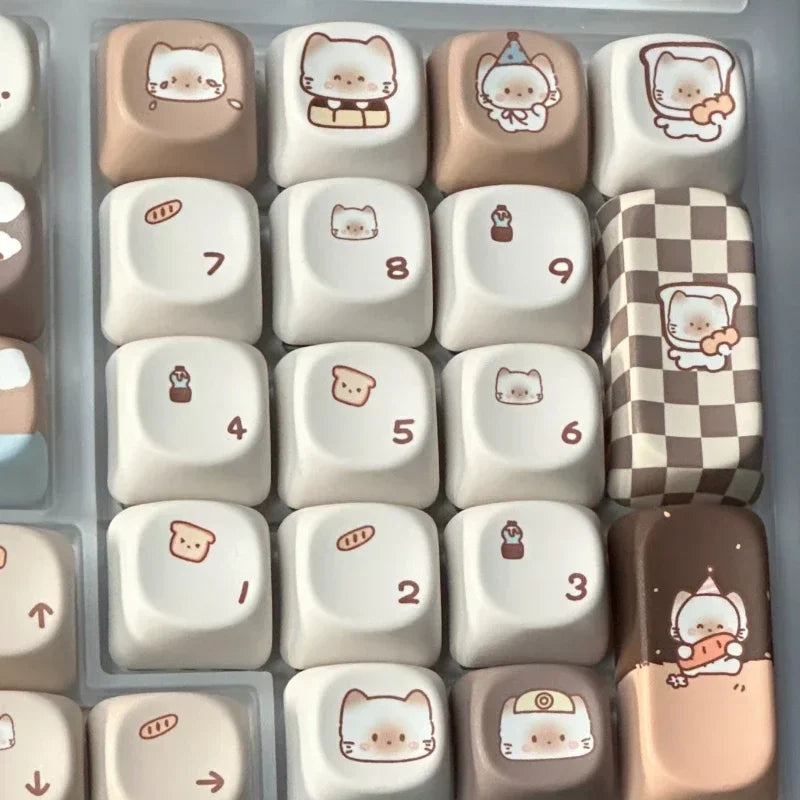 Siamese Kitten Bakery Keycaps Custom PBT MOA Profile Keycap Cute Cartoon Anime Cat Point Key Caps for Gaming Mechanical Keyboard