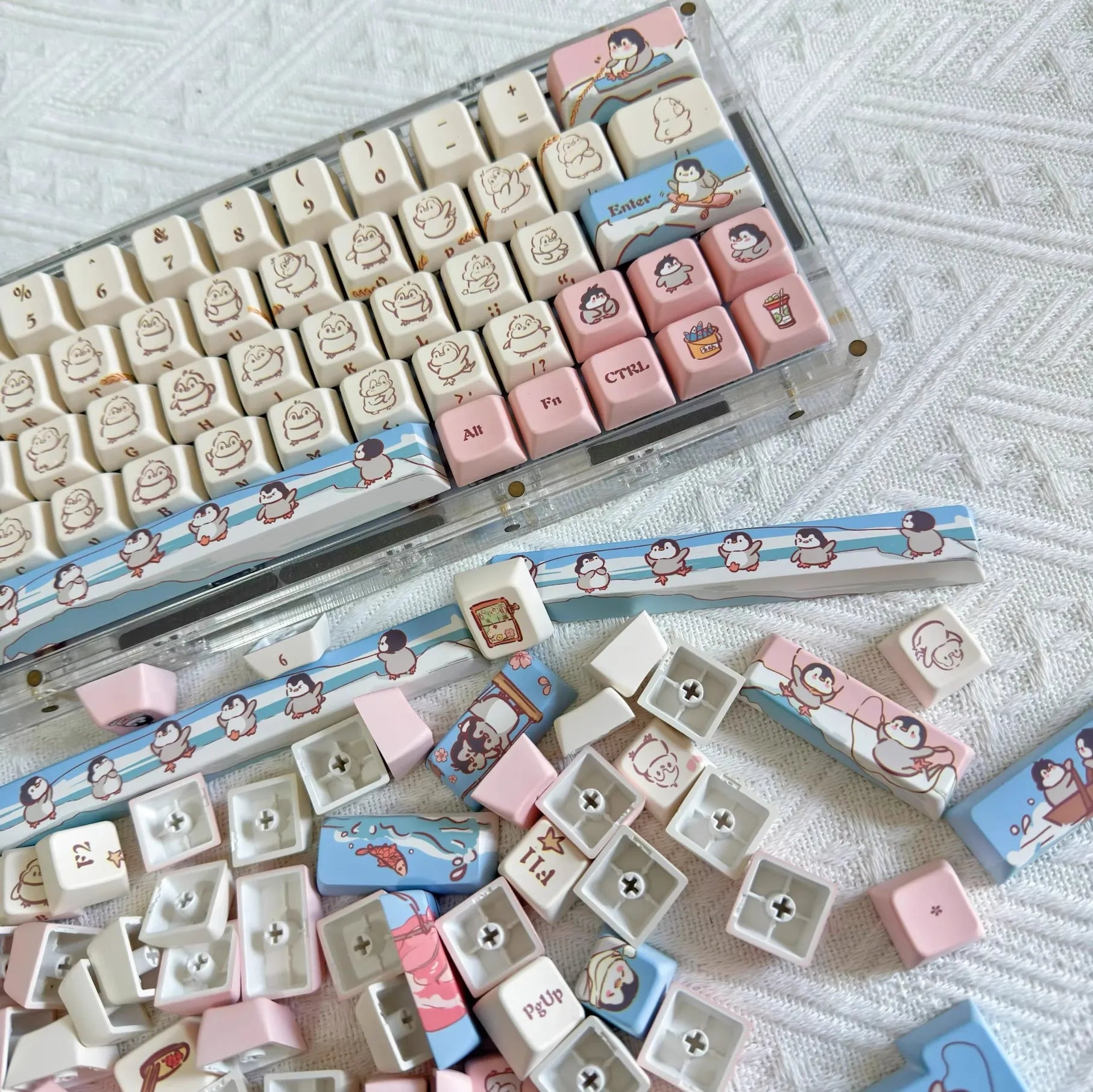 Raccoon/Penguin Keycap 148keys Cherry Side Printed Pbt  Sublimation Mechanical Keyboard Keycaps Customized Cute For Game Office