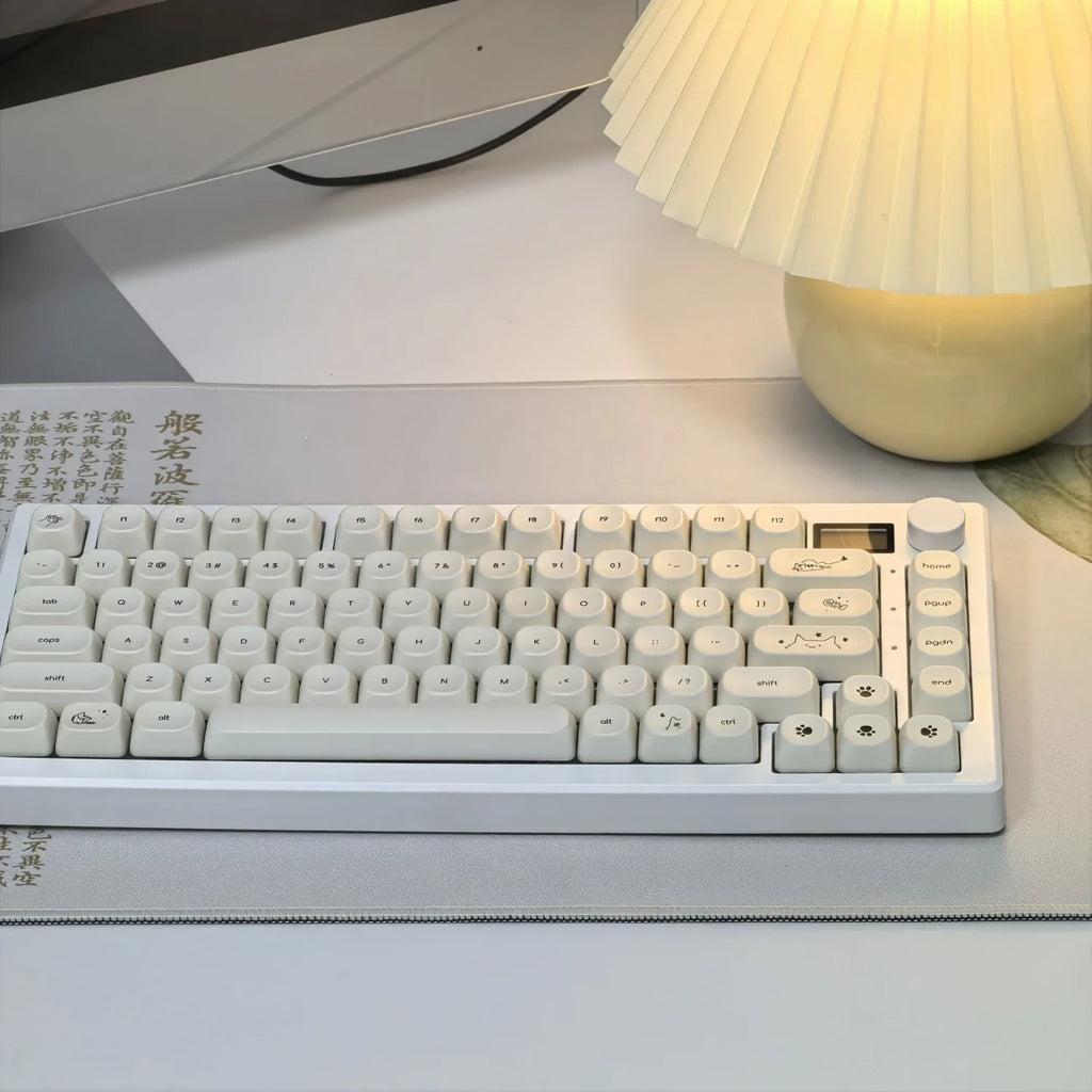Simple Milky White Cute Cat Theme Keycap 124Keys PBT Sublimation MOA Profile Round Ball Caps Korean Mechanical Keyboard Keycaps