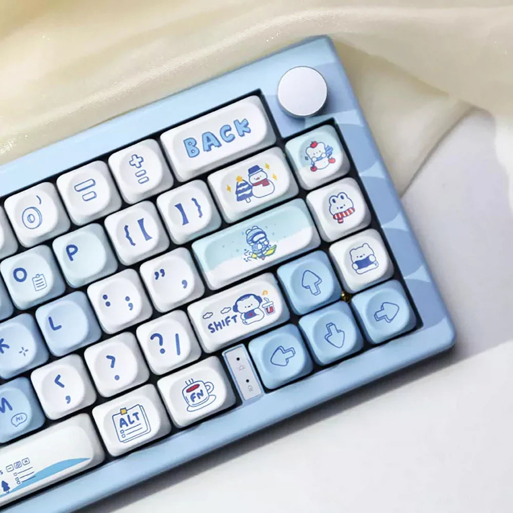135 Keys MOA Profile Keycaps Winter Bear Theme PBT Keycaps For MX Switch Mechanical keyboard Dye Sublimation Blue White key Caps