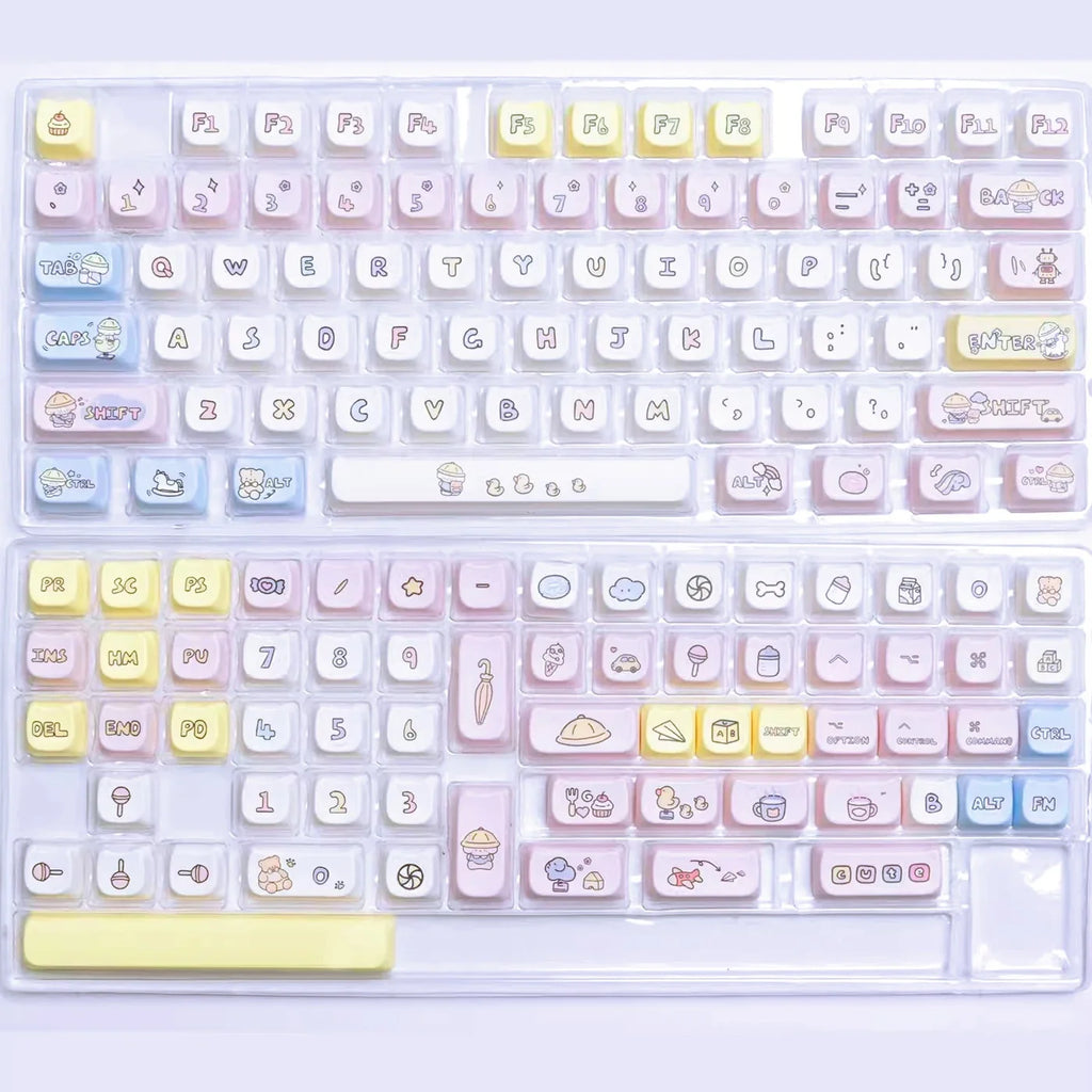 Cute Meow Keycaps Cat Head MAO Profile PBT Square Key Cap Thermal Sublimation Mechanical Keyboard Keycap Cat Set For Girls Gift