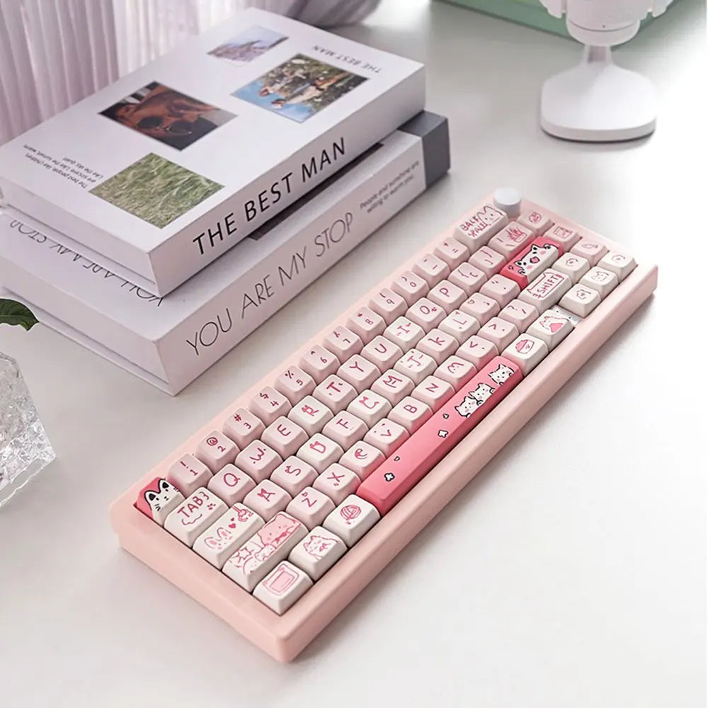 66/146 Keys MDA Profile Pink Cute Cat Keycaps For Gaming Mechanical Keyboard Mx Switch PBT Sublimation Customized DIY Key Caps