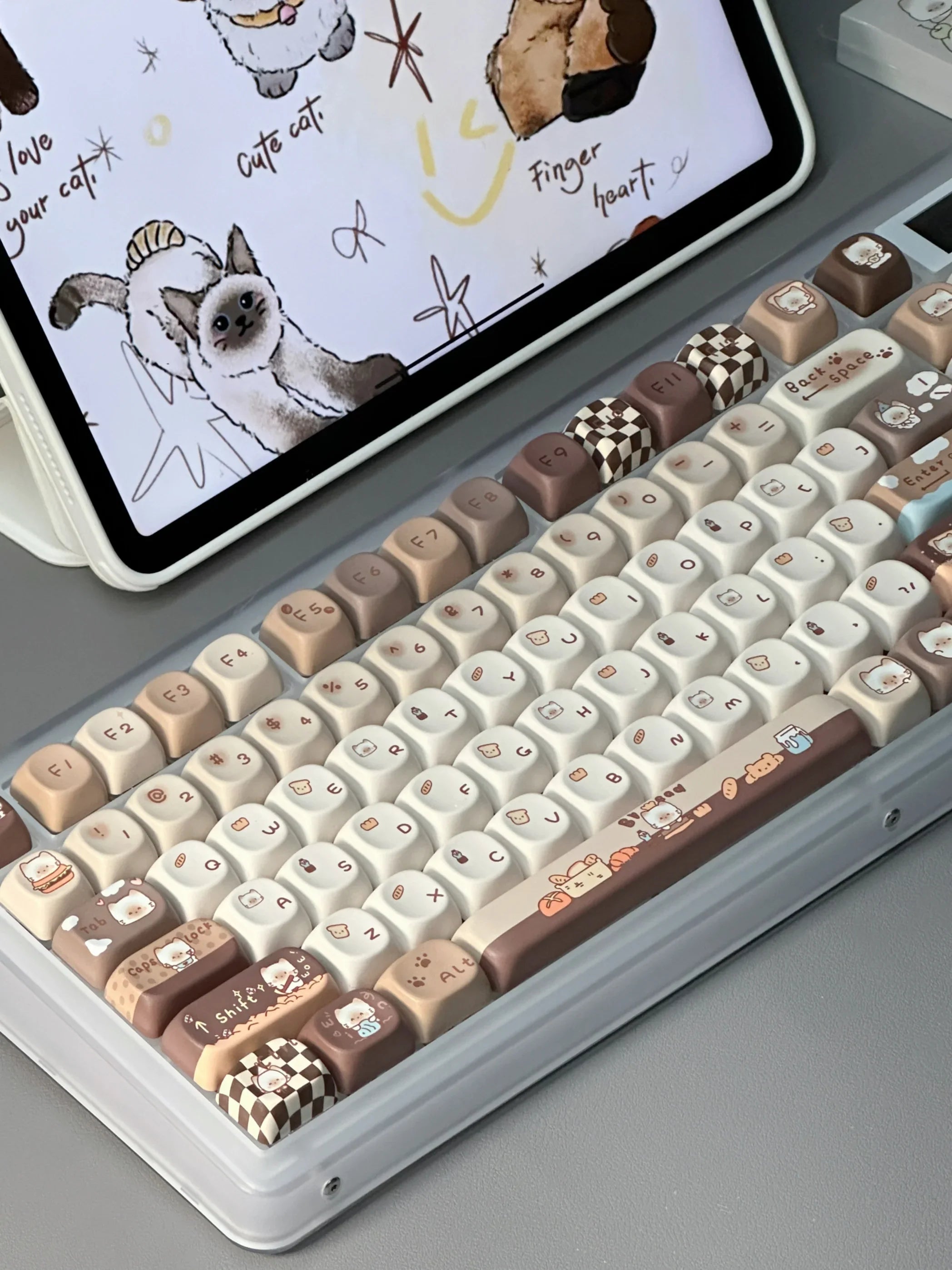 Siamese Kitten Bakery Keycaps Custom PBT MOA Profile Keycap Cute Cartoon Anime Cat Point Key Caps for Gaming Mechanical Keyboard
