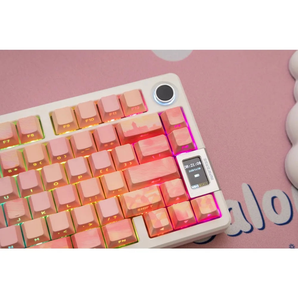 PIIFOX PBT OEM Profile Keycaps Thermal Sublimation 130 Keys Pink Thing Oil Painting Theme Transparent Translucent Side Engraving