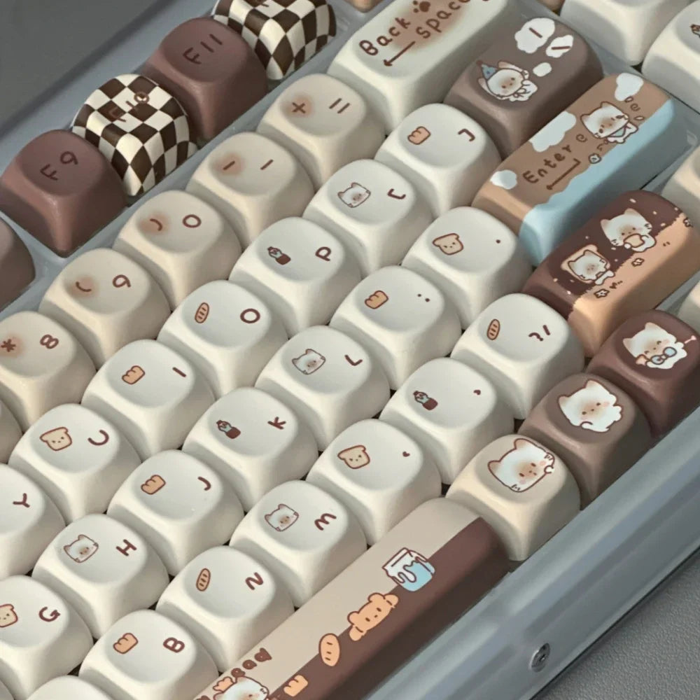 Siamese Cat Bakery Theme Keycap 131 Keys MOA Profile PBT Thermal Sublimation Mechanical Keyboard Accessories Cat Cute Keycaps
