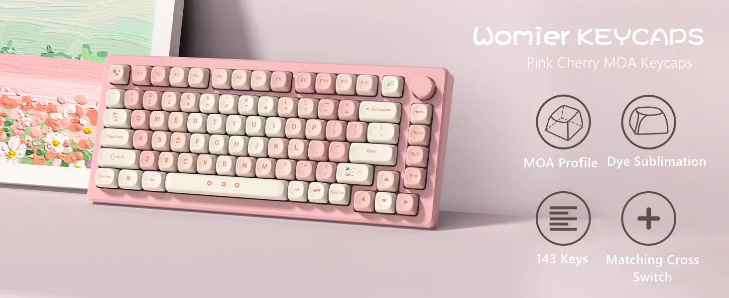 143 Keys Pink Cherry MOA Profile PBT Keycaps Customs Dye Sub Key caps for 61/87/104 Cherry MX Switch Gaming Mechanical Keyboard
