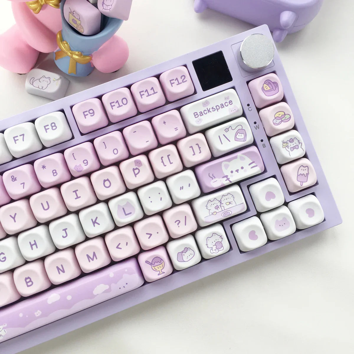 132 Keys Dye Sublimation PBT Keycaps Purple Cute Cat Themed MOT Profile Keycap for Gateron MOA MX Switches Mechanical Keyboard