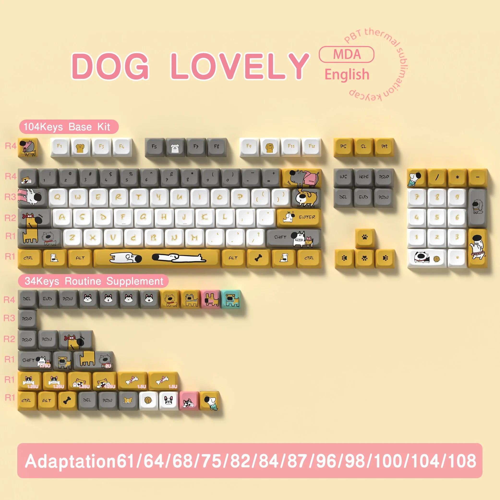 Original Theme Keycaps MDA Profile cute Anime PBT Keycap custom For Mechanical Keyboard with iso layout and 7U space bar