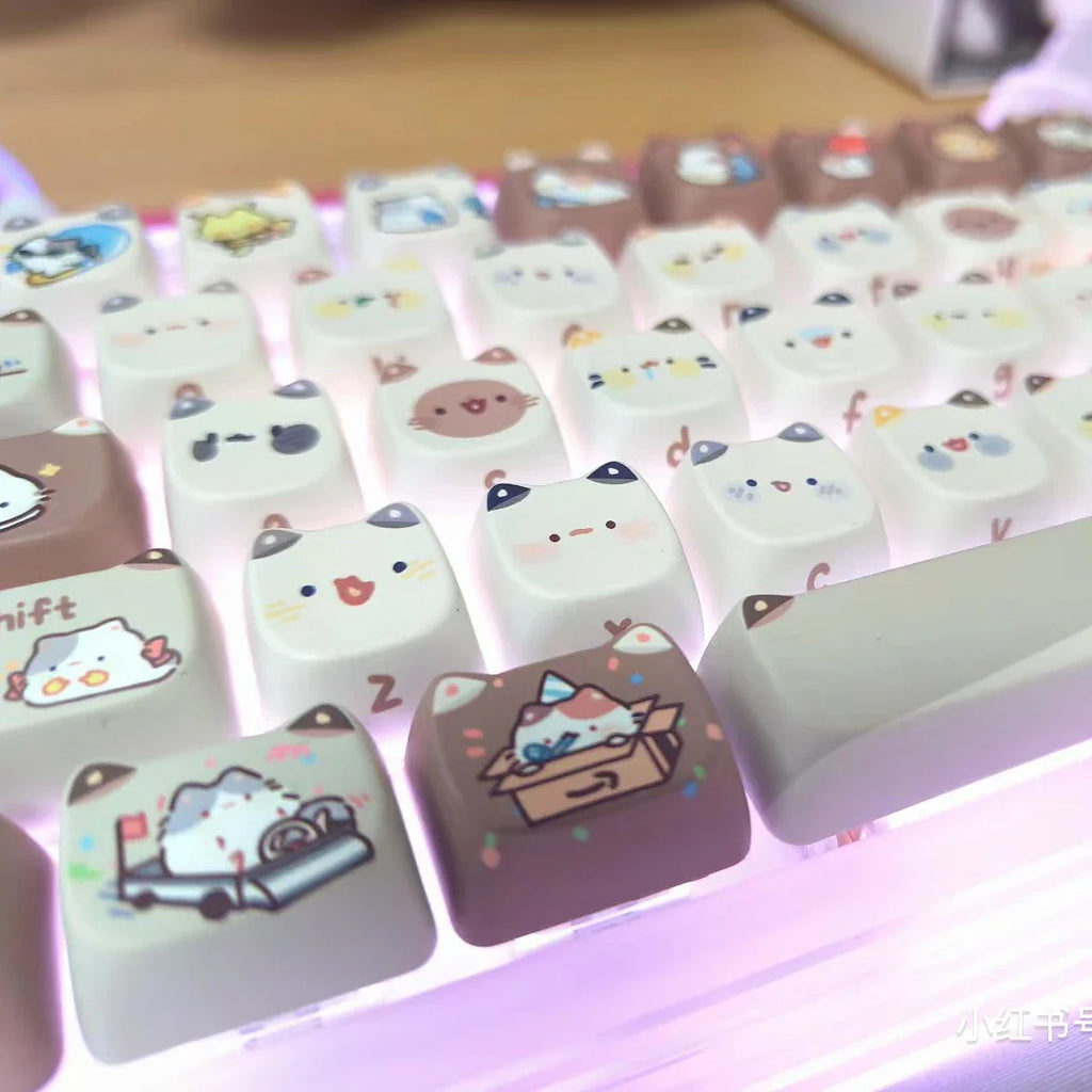 142 Keys Customized Gift Cute Cat keycaps New MAO Keycaps Square Thermal Sublimation Mechanical Keyboard 2.25 U 2.75U for Alice