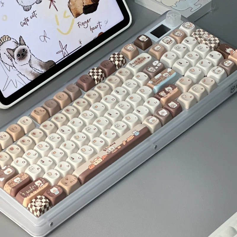 Siamese Cat Bakery Theme Keycaps Set Cat Custom Keycaps PBT Sublimation MOA Profile Keycaps for Mechanical Keyboard Accessories