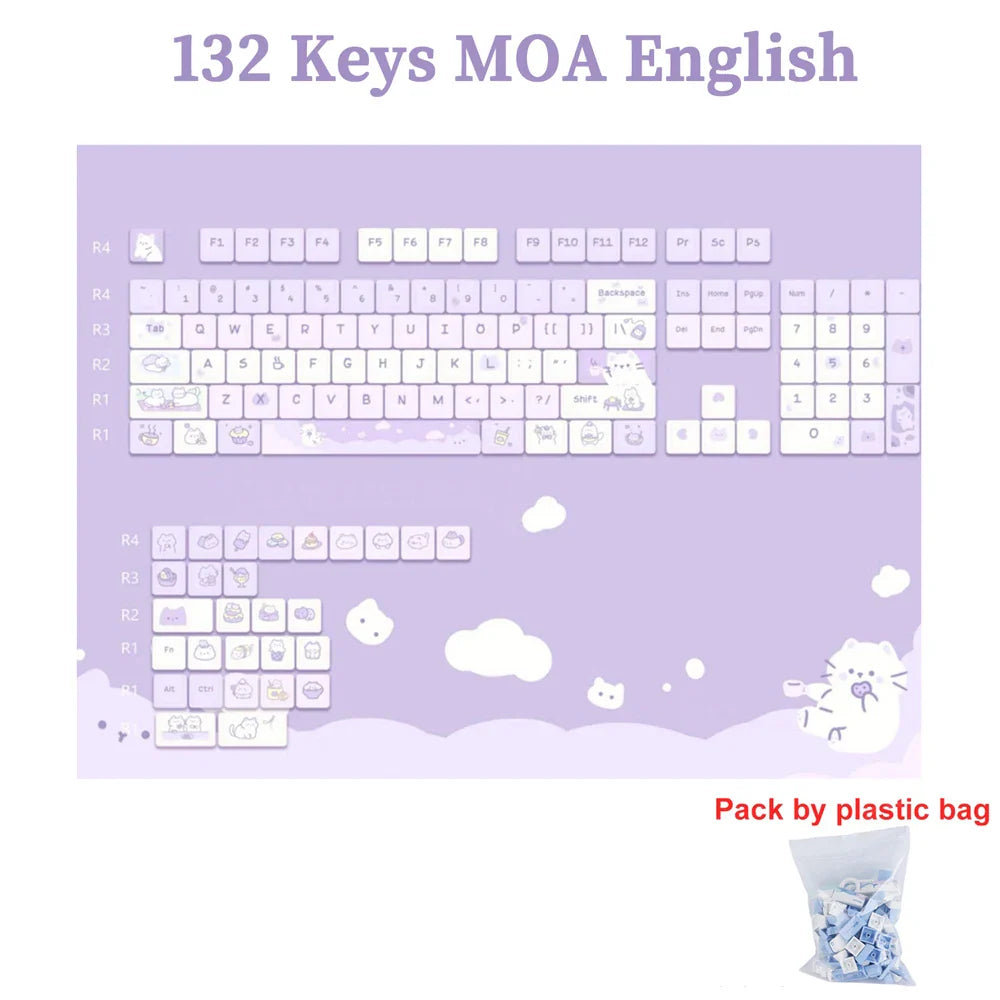 ULSION 132Keys MOA Profile Dog Cat Cartoon Keycaps for 61/64/68/78/84/87/96/104/108 Keys Gaming Mechanical Keyborad MX Swtiches
