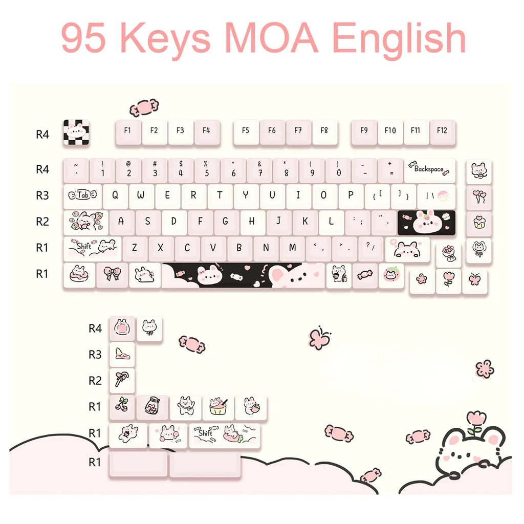 95 Keys/Set Key Caps Cartoon Puppy Cat Kitty MOA Profile PBT for DIY Custom Mechanical Gaming Keyboard Keycap Dye Sublimation