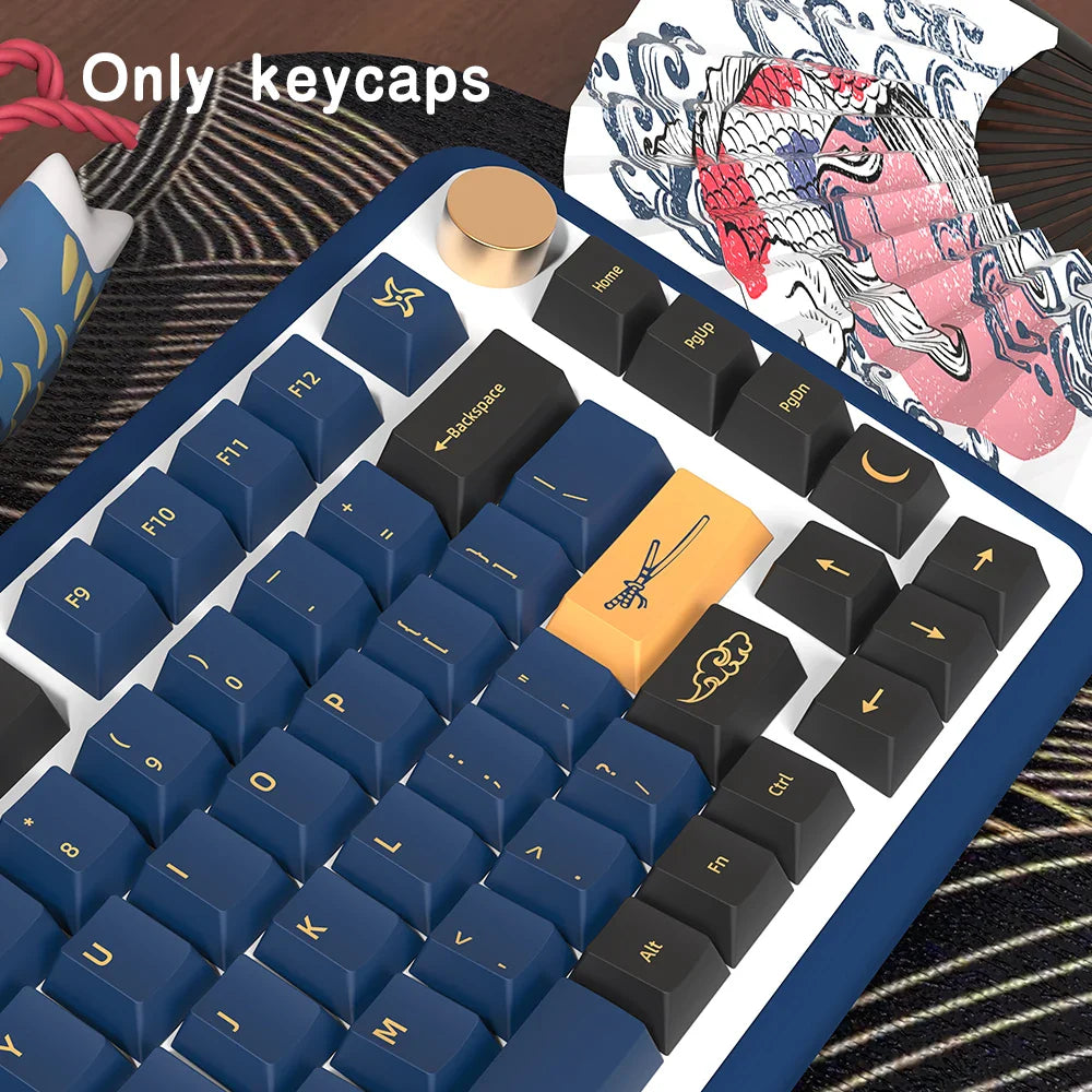 Blue Samurai Keycaps Japanese/Korean/Russian/German/Spanish/French PBT Keycap Cherry Profile for GMK Custom Mechanical Keyboard