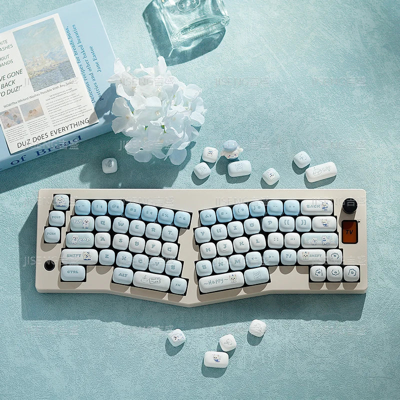 Blue Cat Mantou Keycap Set Custom PBT 140keys Lovely Animal MOG Profile Anime Key Caps Mechanical Keyboard Artisan Keycaps Gift