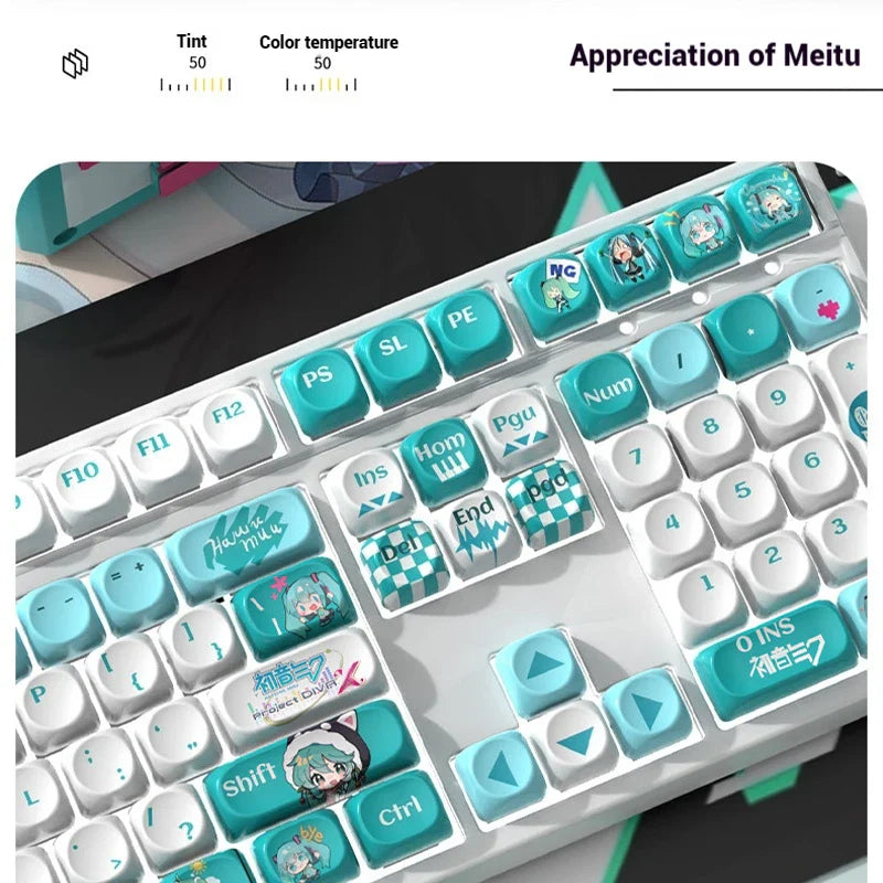 120key Miku Anime Theme Keycap MOA Hight PBT Heat Sublimation Personality Creative Customization Mechanical keyboard Keycap