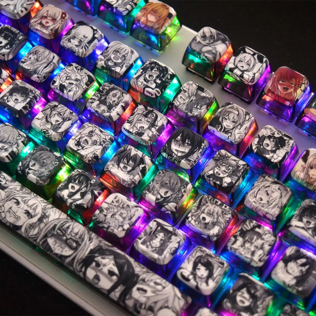 122 Key Hentai Pudding Keycaps Custom PBT MDA Profile Keycap Cute Anime Artisan Transparent Point KeyCap for Gaming Crush80 Gift