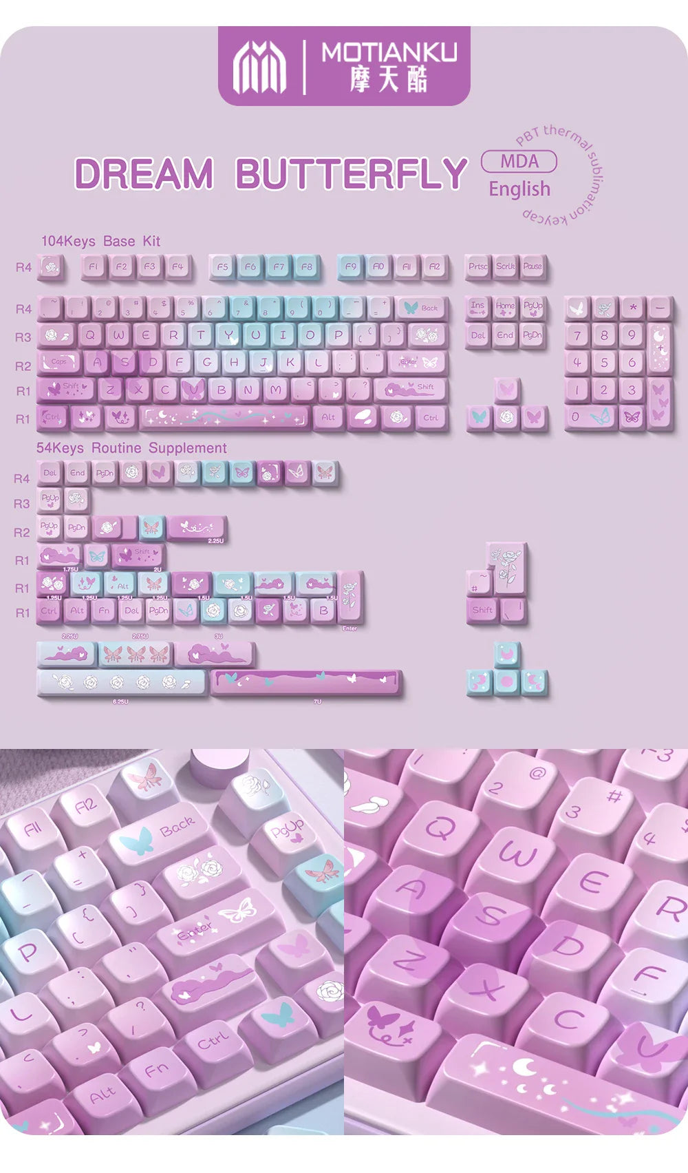 138/158 keys Original Theme Keycaps MDA Profile cute Anime PBT Keycap custom For Mechanical Keyboard with iso layout