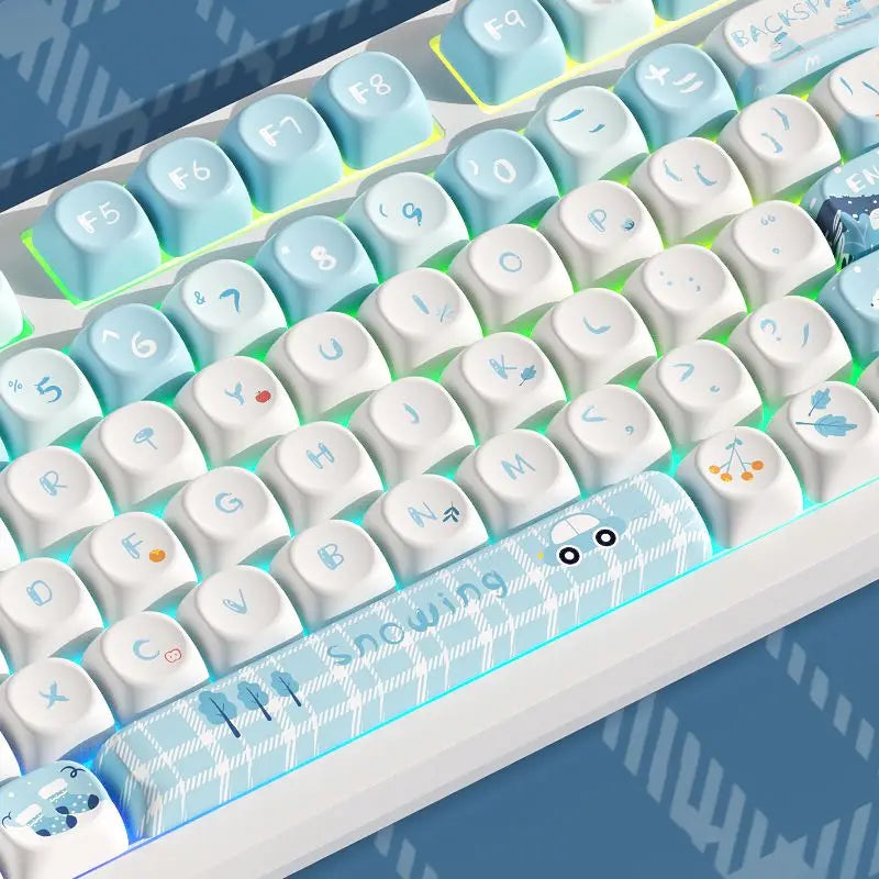 Snowflakes Theme Keycaps 127 Keys MOA Profile PBT Square KeyCap Dye Sublimation Mechanical Keyboard Key Cap Keyboards Accessorie
