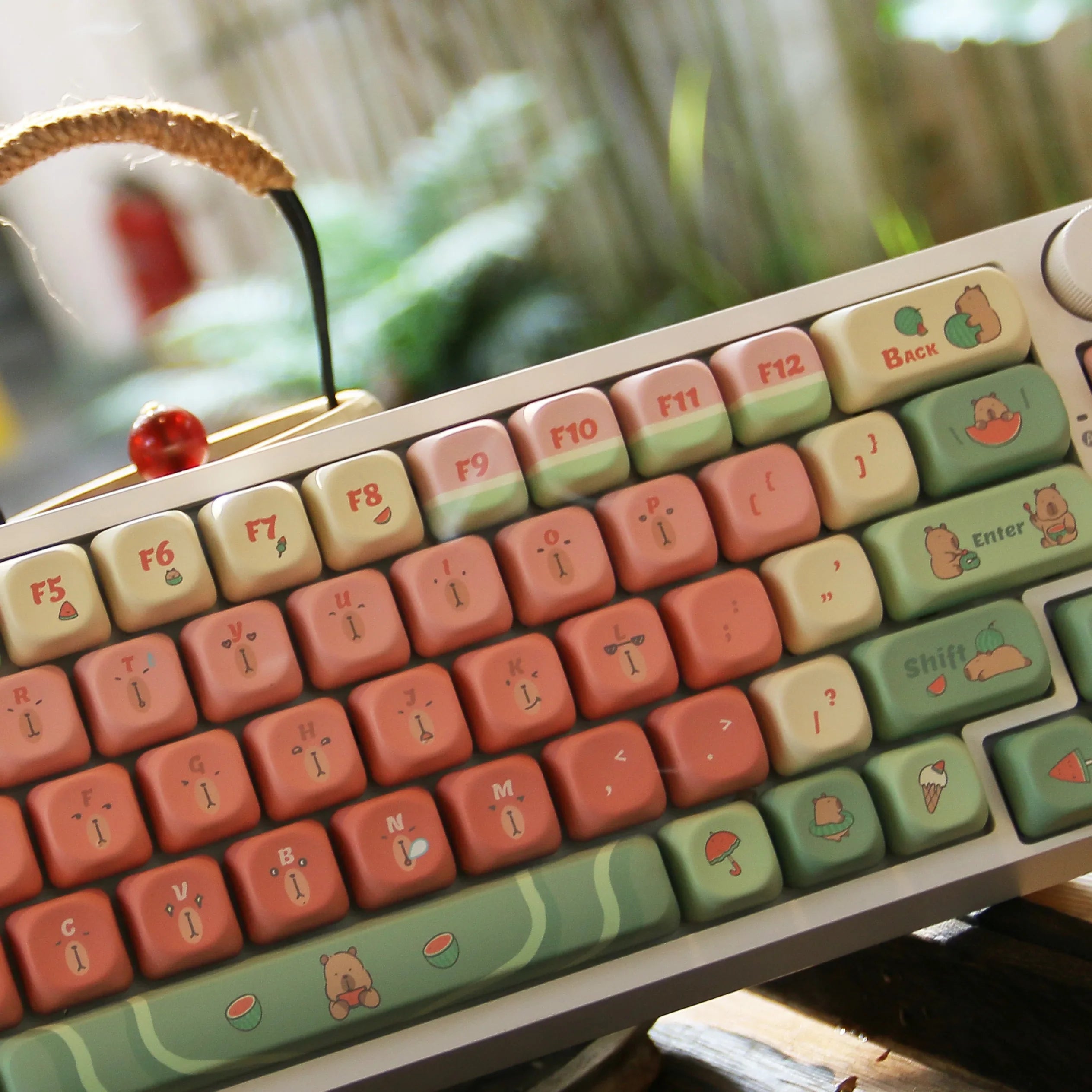 Capybara Watermelon MOA Profile Keycaps 131 Keys 5 Sides Dye Sub PBT Keycaps for Gateron Cherry MX Switches Mechanical Keyboards