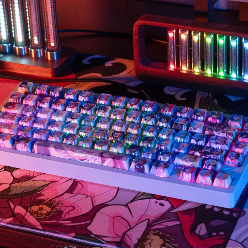 Smiling Album Anime Theme Keycaps Custom PBT Cherry Profile Keycap CuteSide carving Transparent Anime Point Key Caps for Gamers