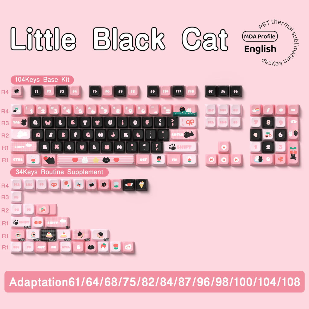 Original Theme Keycaps MDA Profile cute Anime PBT Keycap custom For Mechanical Keyboard with iso layout and 7U space bar