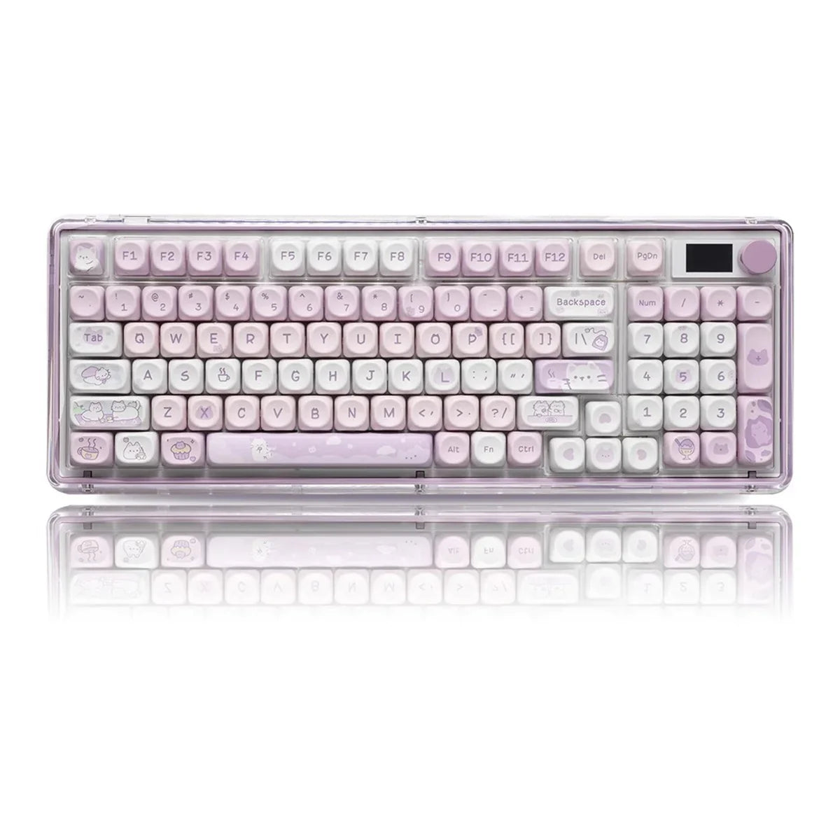 132 Keys Dye Sublimation PBT Keycaps Purple Cute Cat Themed MOT Profile Keycap for Gateron MOA MX Switches Mechanical Keyboard
