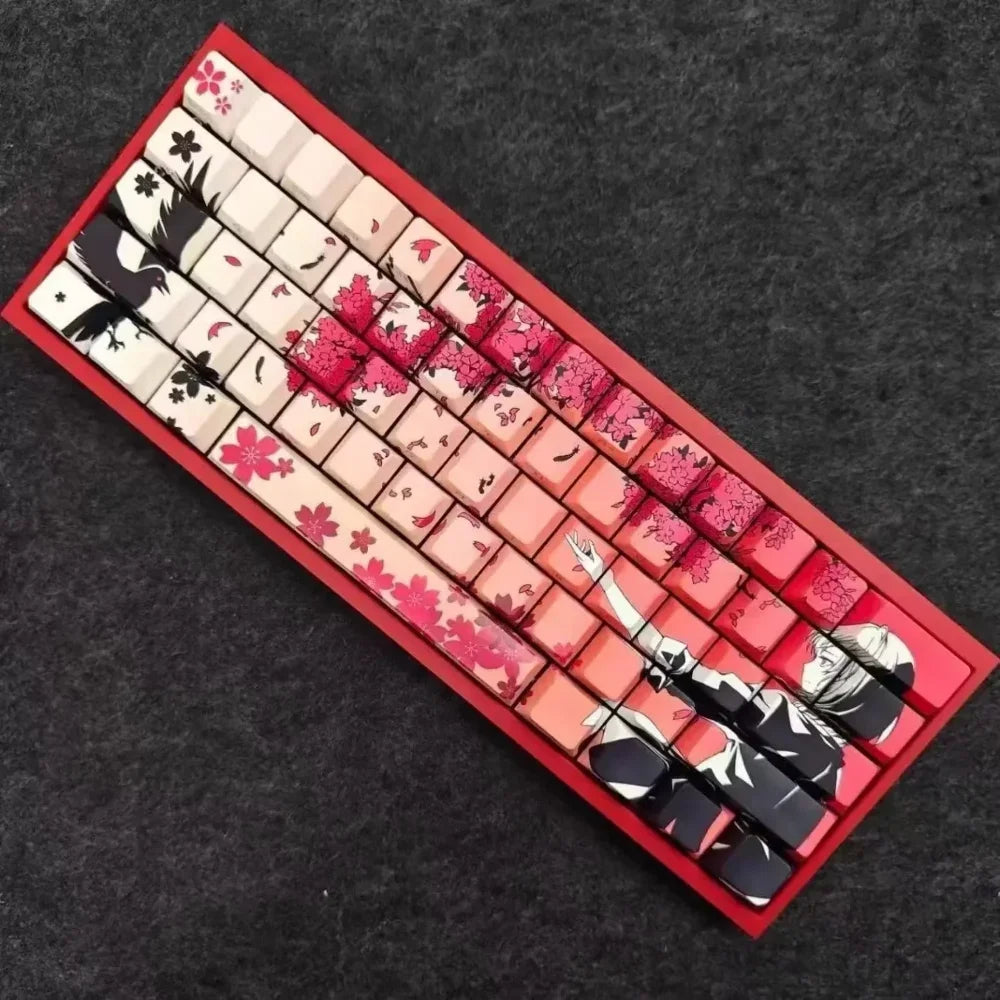 135 Key Side Engraved Transparent Sakura Girl Key Cap PBT for MX Switch HI75 HI8 68 F99 104 64 Wooting Mechanical Keyboard